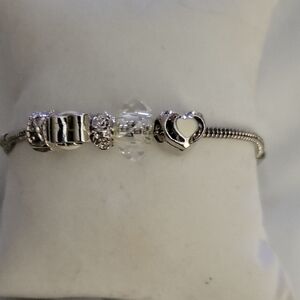 Elegant Silver Charm Bracelet 5 Charms Sz OS $14
